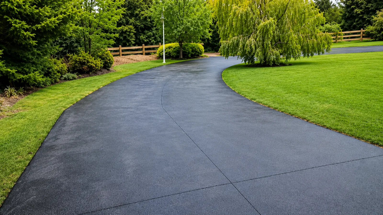 Finished concrete driveway with neat edging and landscaping by Wade Concreting and Landscaping